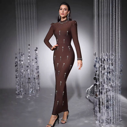 Diamond Neck Evening Bandage Maxi Dress