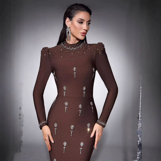 Diamond Neck Evening Bandage Maxi Dress