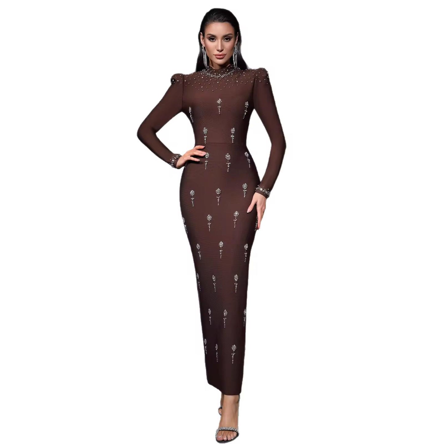 Diamond Neck Evening Bandage Maxi Dress