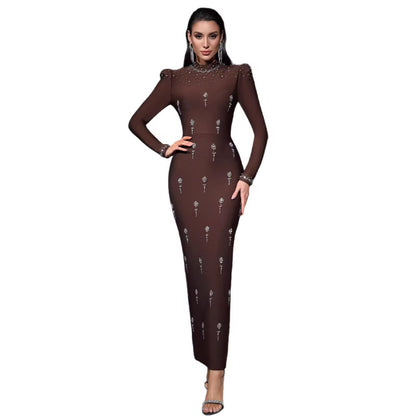 Diamond Neck Evening Bandage Maxi Dress