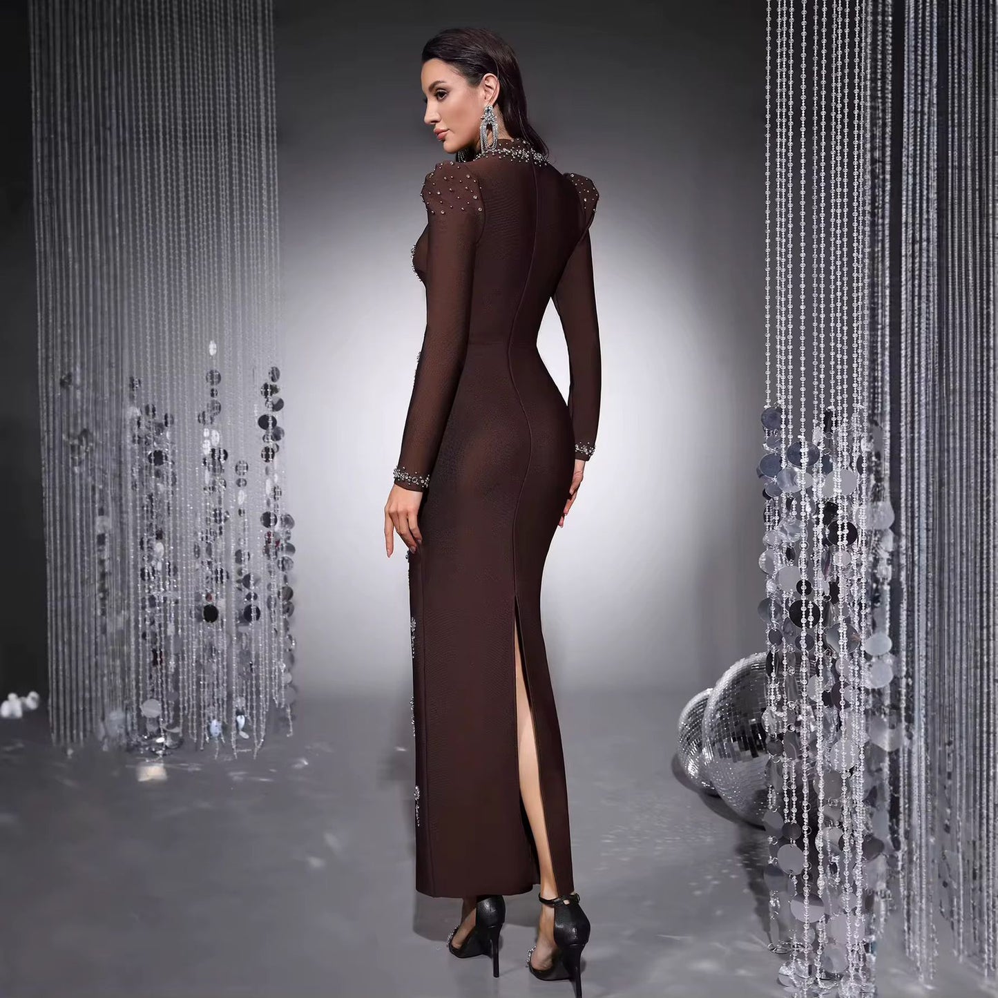 Diamond Neck Evening Bandage Maxi Dress