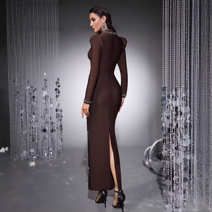 Diamond Neck Evening Bandage Maxi Dress